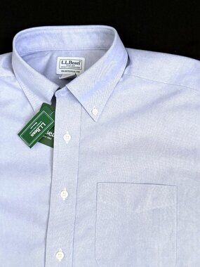LL Bean Mens Shirt 16 Tall Light Blue wrinkle Free Cotton Short Sleeve NWT